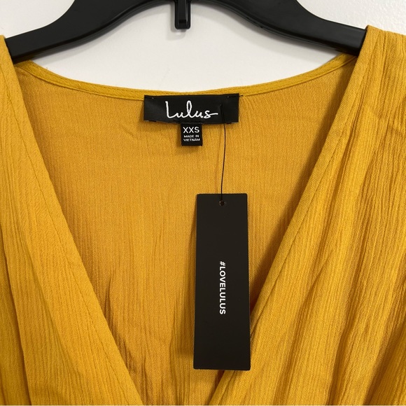 NWT Lulus Harbor Point Mustard Yellow Flutter-Sleeve Mini Wrap Dress - Picture 5 of 12